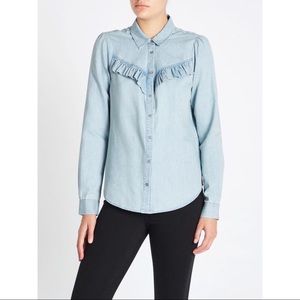 Paige Layda Denim Button Down Ruffle Shirt